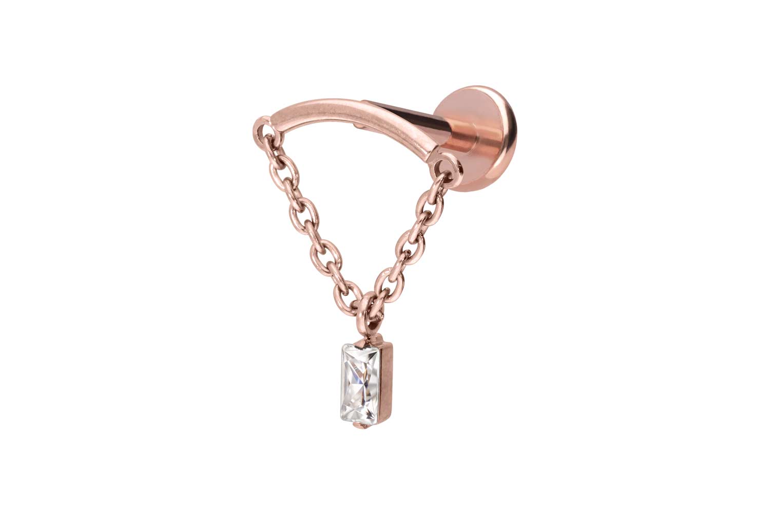 Titan Labret Piercing mit Push Fit BOGEN + KETTE + KRISTALLRECHTECK